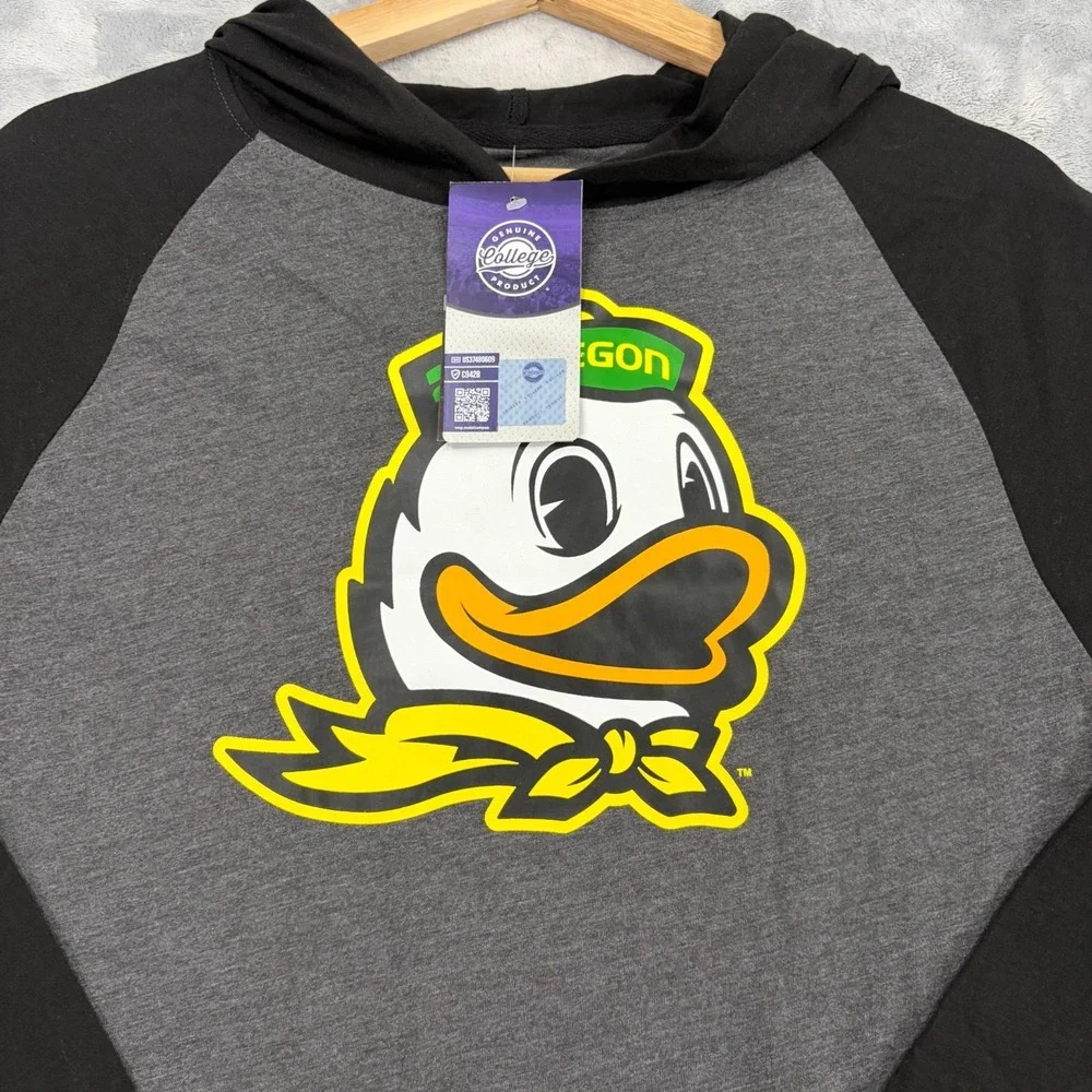 Oregon Ducks Mens Medium Lightweight Long Sleeve Hoodie Shirt Grey Black NEW